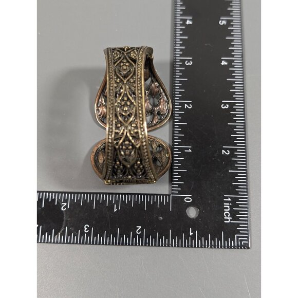 Bronze tone Art Deco Rhinestone Fan Wide Hinge Cuff Bracelet Statement 6" - Picture 8 of 8